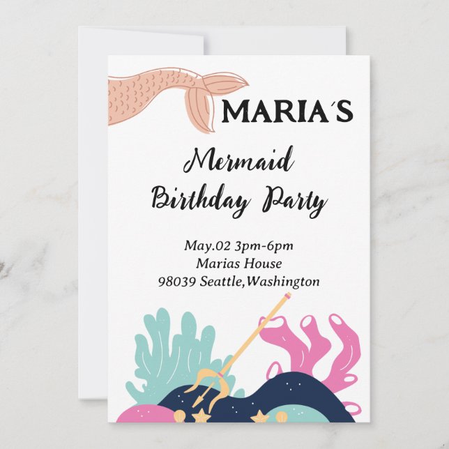 Underwater Mermaid Birthday Invitation (Front)