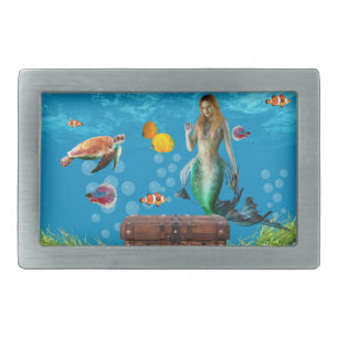 Underwater Mermaid Treasure Hunt Fantasy Blue Belt Buckle