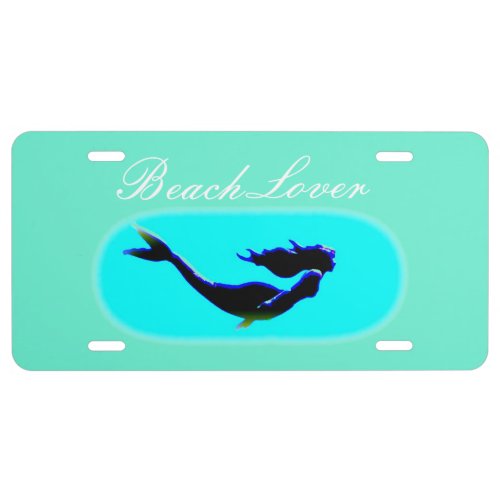 Underwater mermaids beach lover green license plate