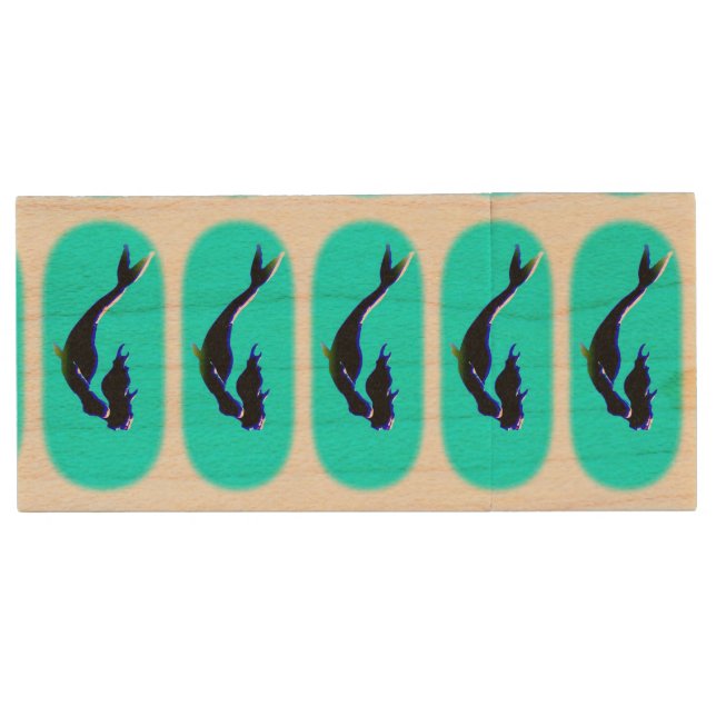 underwater mermaids swimming wood USB flash drive (Front)