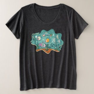 Underwater Ocean Life Cartoon Plus Size T-Shirt
