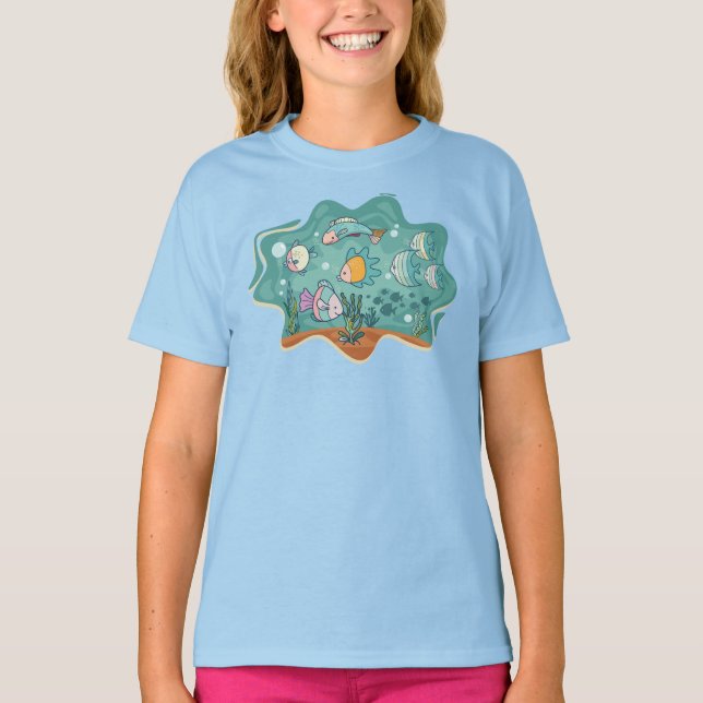Underwater Ocean Life Cartoon T-Shirt (Front)