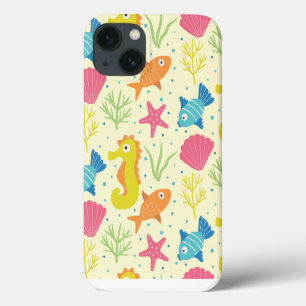 Underwater ocean seahorse,starfish and seashells iPhone 13 case
