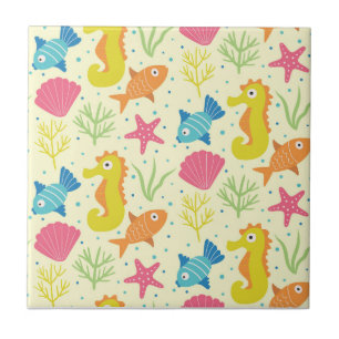 Underwater ocean seahorse,starfish  and seashells  ceramic tile