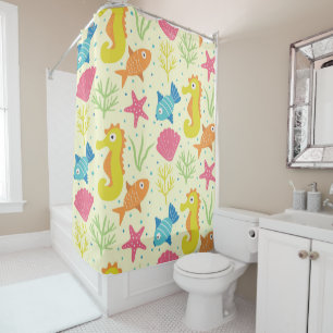 Underwater ocean seahorse,starfish and seashells shower curtain