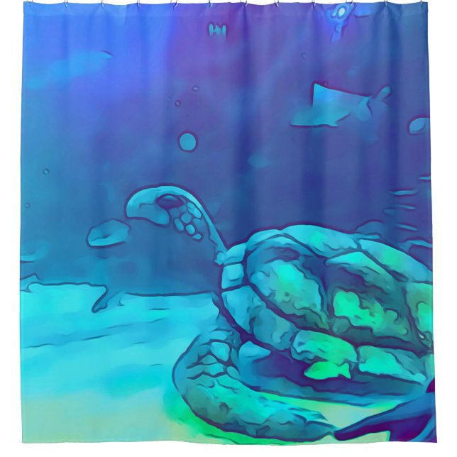Underwater Ocean Sealife Turtle Shower Curtain (Front)