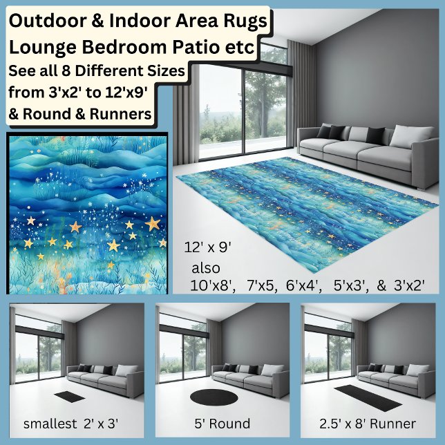 Underwater Ocean Waves Stars Aqua Blue Area Rug (Creator Uploaded)