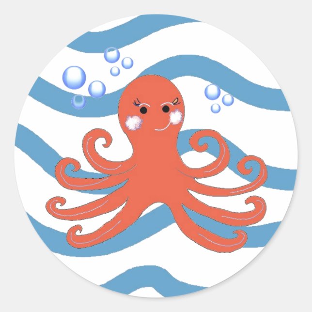 Underwater Octopus Classic Round Sticker (Front)