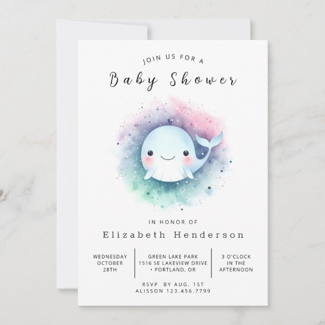 Underwater Online Whale Baby Shower Invitation (Front)