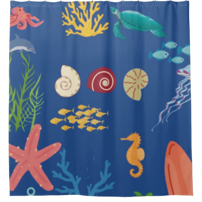 “Underwater Paradise: Sea Creatures curtin Shower Curtain (Front)