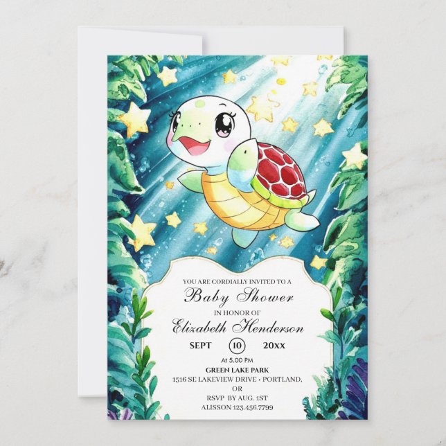 Underwater Pastel Turtle Baby Shower Invitation (Front)