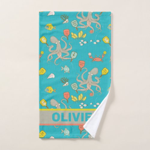 Underwater Pickleball turquoise with name Hand Towel