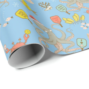 Underwater Pickleball Xmas edition blue Wrapping P Paper