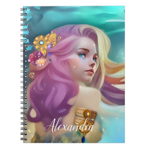 Underwater Pink and blue watercolor mermaid  Notebook