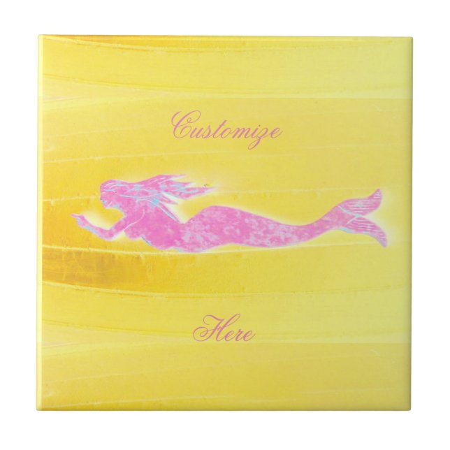 underwater pink mermaid swimming ceramic tile (Front)