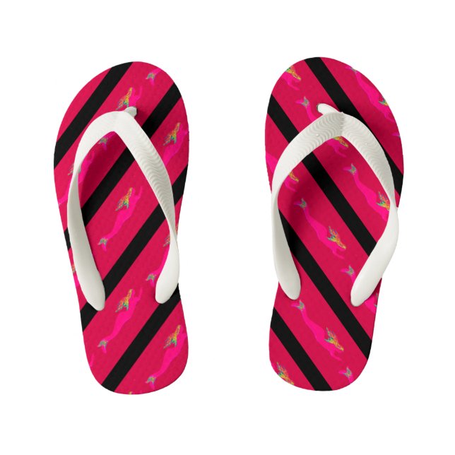 underwater pink mermaids striped kid's flip flops (Footbed)
