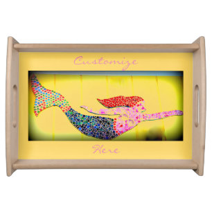 underwater pink mosaic mermaid serving tray