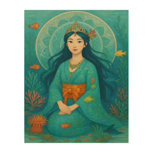 Underwater Princess in Kimono Wood Wall Art