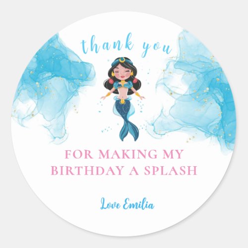 Underwater princess mermaid blue themed classic round sticker