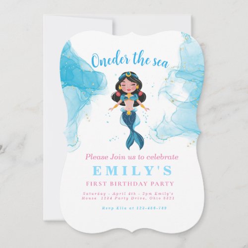 Underwater princess mermaid blue themed invitation