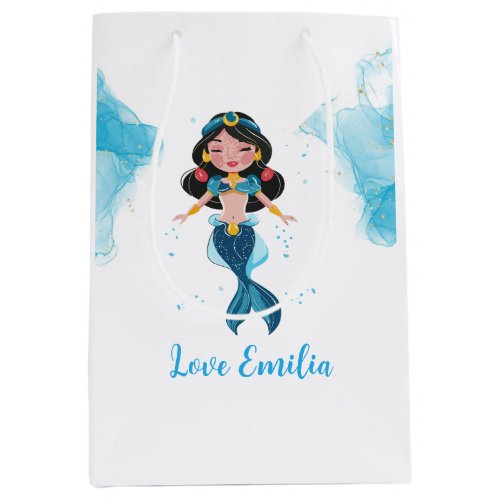 Underwater princess mermaid blue themed  medium gift bag