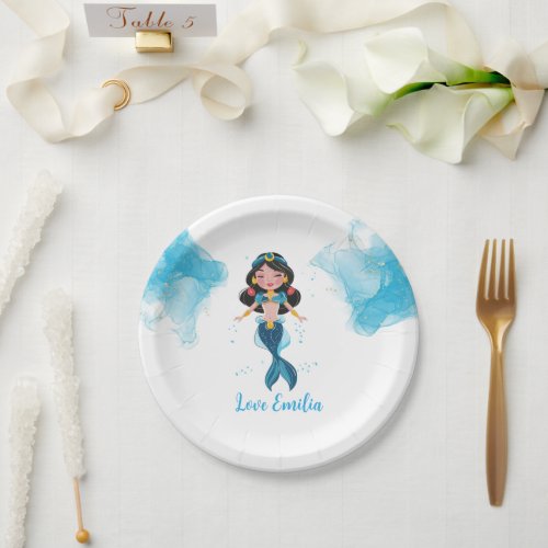 Underwater princess mermaid blue themed paper plates