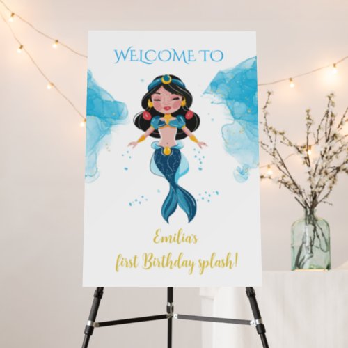 Underwater princess mermaid blue themed party sign