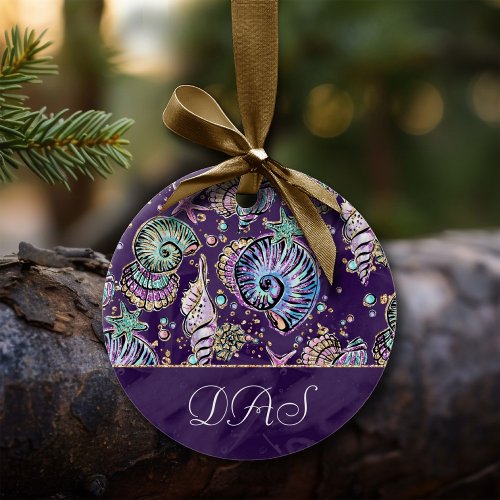 Underwater Purple Luxe | Dark Pastel Gold Sea Life Ceramic Ornament