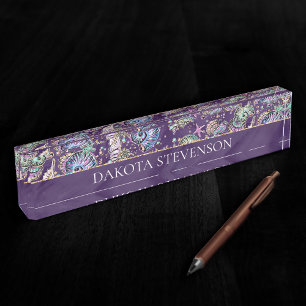 Underwater Purple Luxe   Dark Pastel Gold Sea Life Desk Name Plate