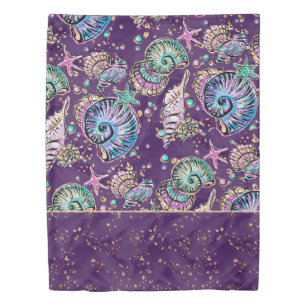 Underwater Purple Luxe Dark Pastel Gold Sea Life Duvet Cover