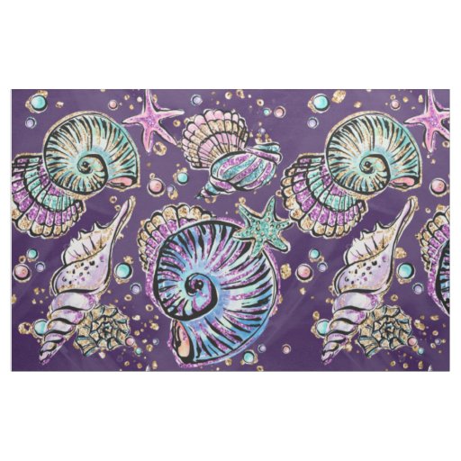 Underwater Purple Luxe | Dark Pastel Gold Sea Life Fabric