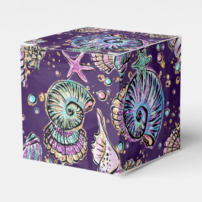 Underwater Purple Luxe | Dark Pastel Gold Sea Life Favor Boxes (Front Side)