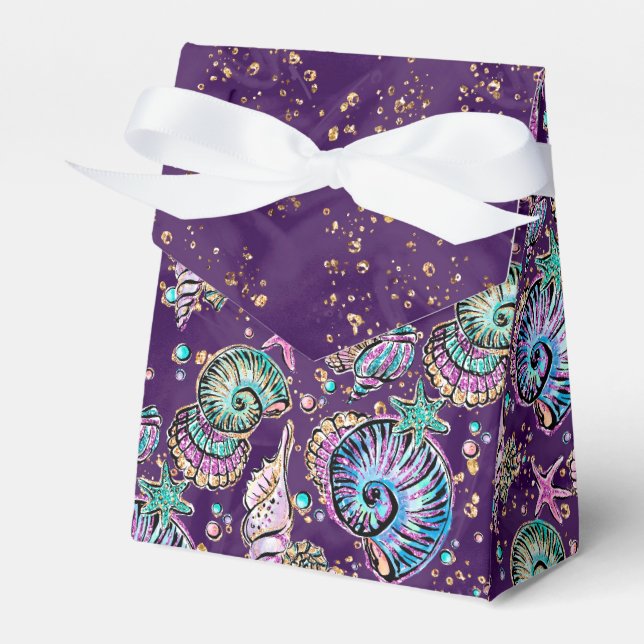 Underwater Purple Luxe | Dark Pastel Gold Sea Life Favor Boxes (Front Side)
