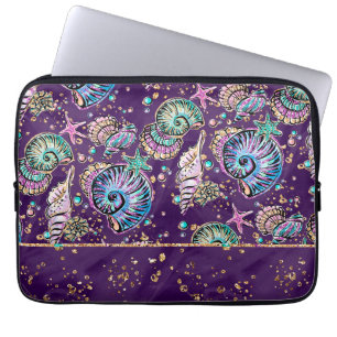 Underwater Purple Luxe   Dark Pastel Gold Sea Life Laptop Sleeve
