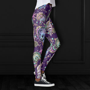 Underwater Purple Luxe Dark Pastel Gold Sea Life Leggings