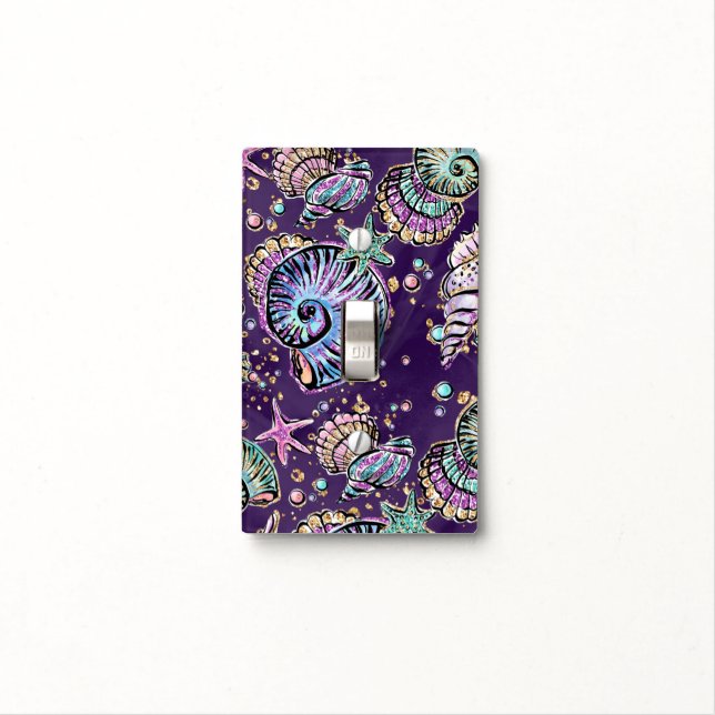 Underwater Purple Luxe | Dark Pastel Gold Sea Life Light Switch Cover (In Situ)