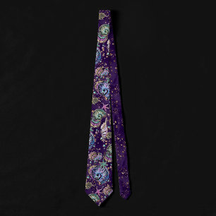 Underwater Purple Luxe   Dark Pastel Gold Sea Life Neck Tie