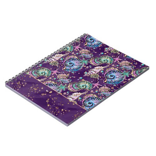 Underwater Purple Luxe  Dark Pastel Gold Sea Life Notebook