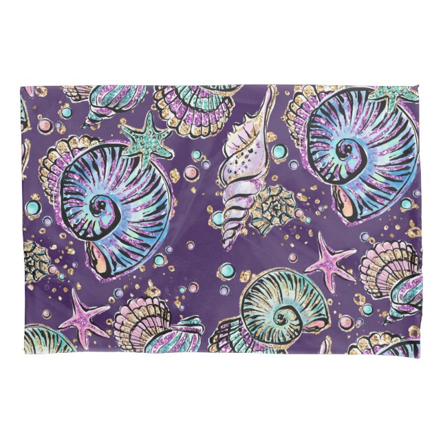 Underwater Purple Luxe | Dark Pastel Gold Sea Life Pillow Case (Front)