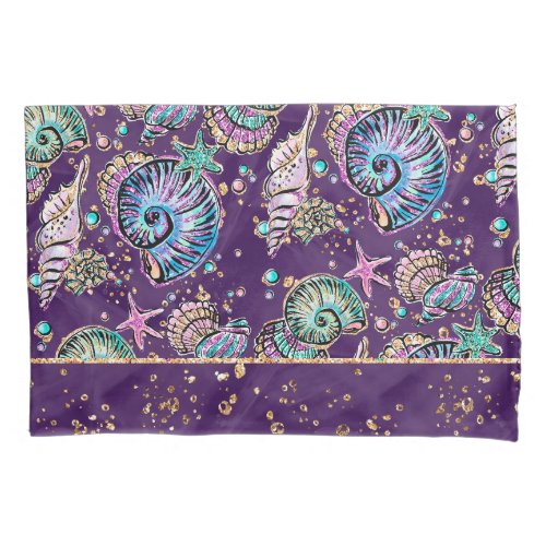 Underwater Purple Luxe  Dark Pastel Gold Sea Life Pillow Case