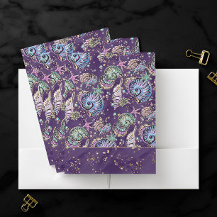 Underwater Purple Luxe   Dark Pastel Gold Sea Life Pocket Folder