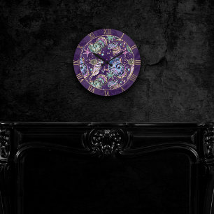 Underwater Purple Luxe   Dark Pastel Gold Sea Life Round Clock