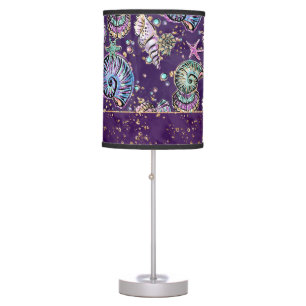 Underwater Purple Luxe Dark Pastel Gold Sea Life Table Lamp