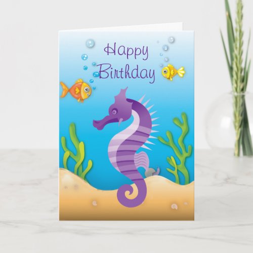 Underwater Purple Seahorse Birthday Card