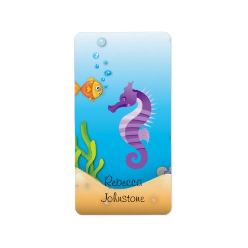 Underwater Purple Seahorse Label