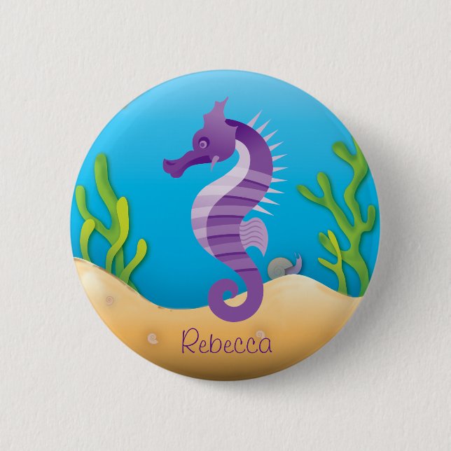 Underwater Purple Seahorse Pinback Button (Front)
