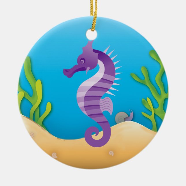 Underwater Purple Seahorse Round Ornament (Front)