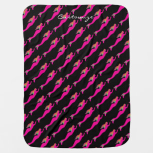 underwater rainbow-hair mermaids black receiving blanket