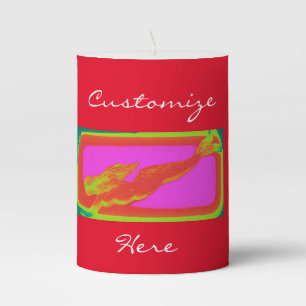 underwater red mermaid swimming pillar candle