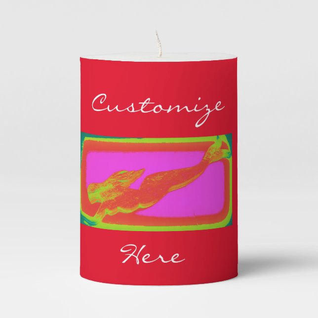 underwater red mermaid swimming pillar candle (Front)